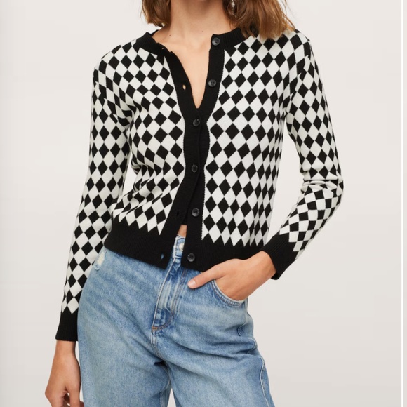 Mango Check knitted cardigan LIKE NEW - Picture 1 of 12